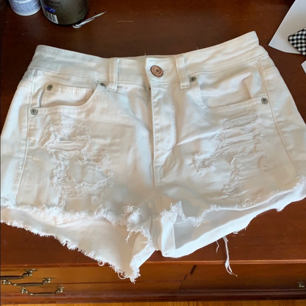 White American Eagle Distressed Denim Shorts